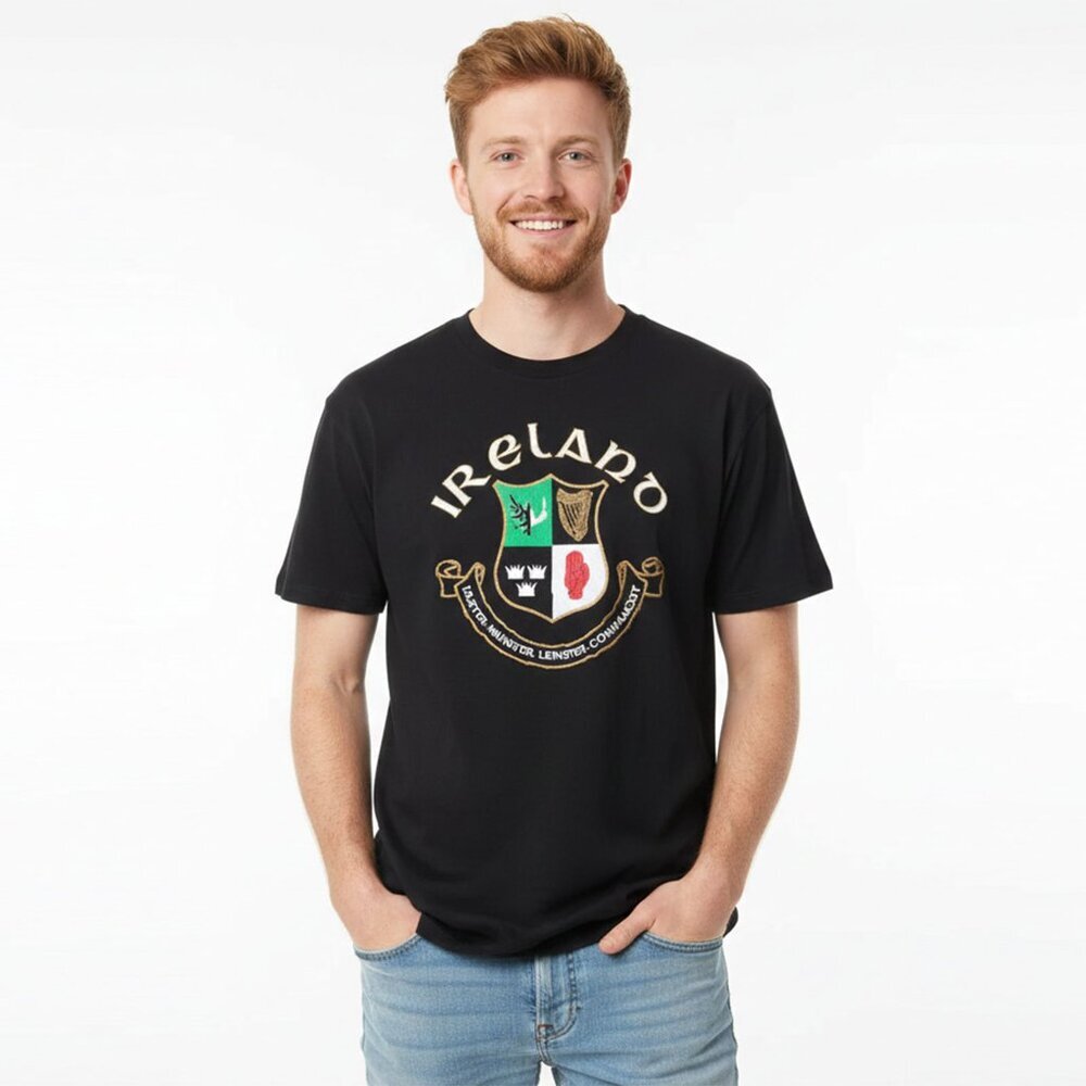 Ireland Graphic T-Shirt St. Paddys Day Party Black Green 100% Cotton